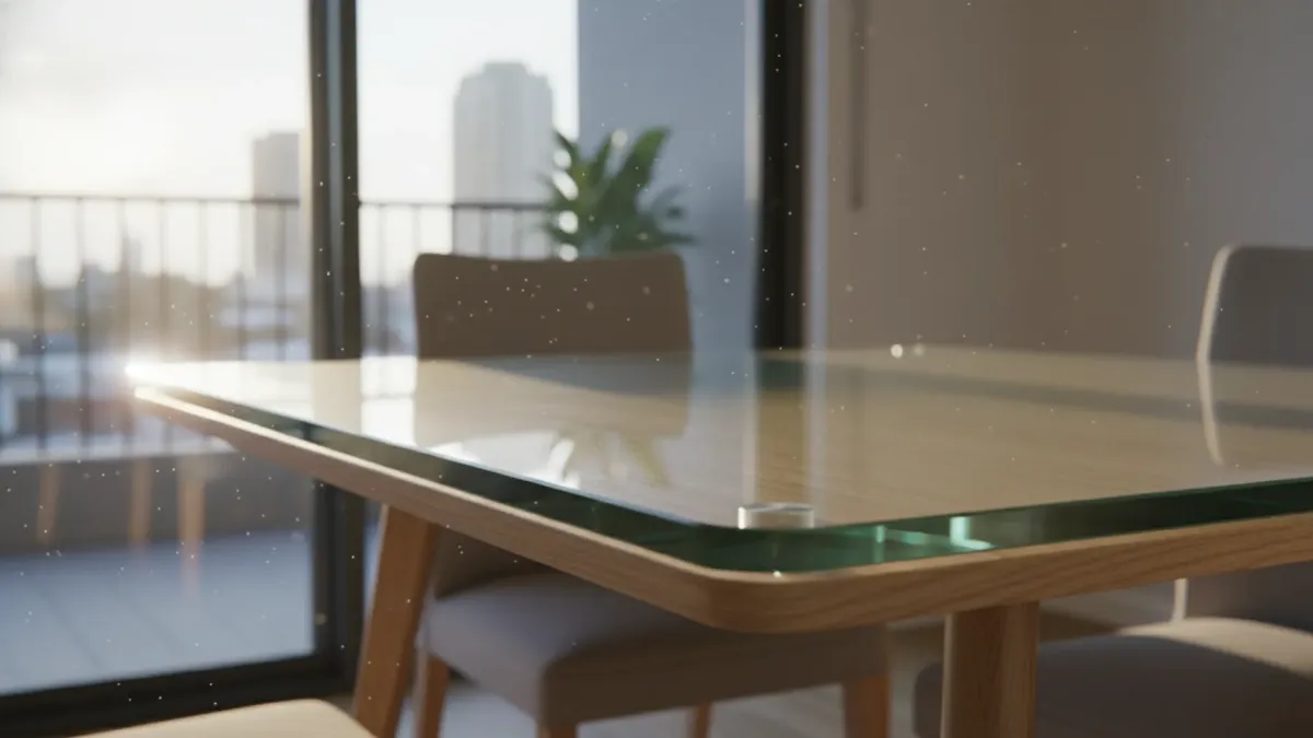 Safety tabletop glass cut to size Teneriffe using toughened glass with polished edges and custom corner radiuses.